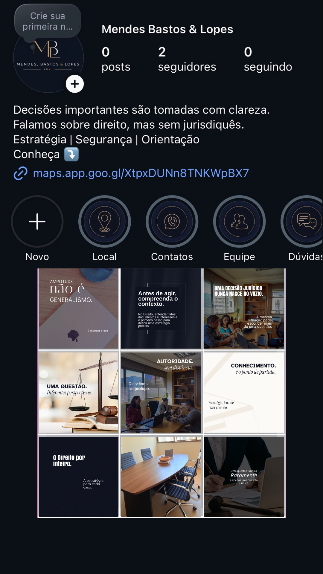 Projeto de conteúdo para o Instagram de Mendes, Bastos e Lopes