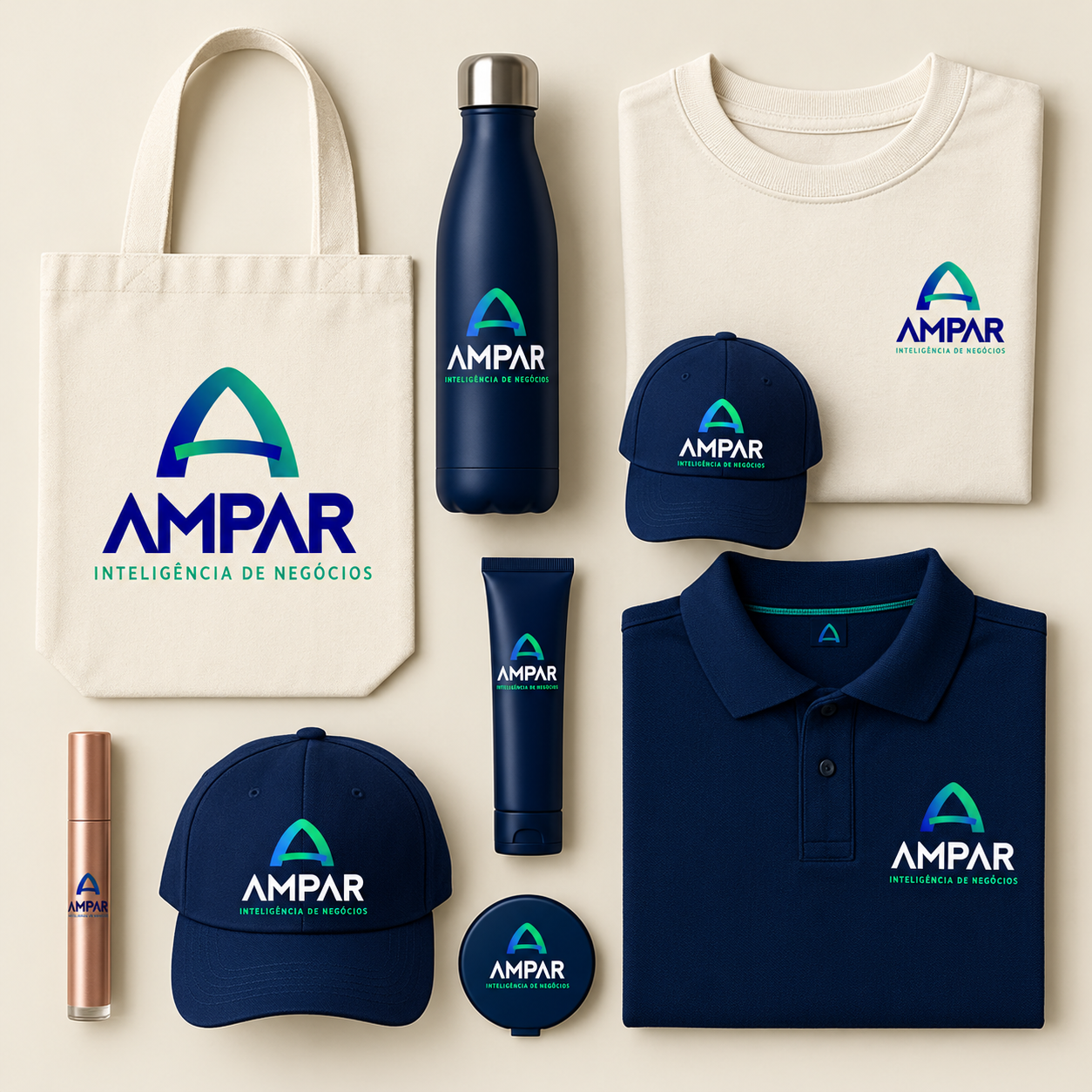 Marca Ampar aplicada em produtos e uniformes