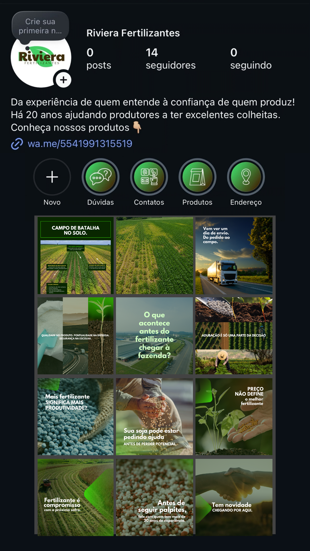 Projeto de conteúdo para o Instagram da Riviera Fertilizantes