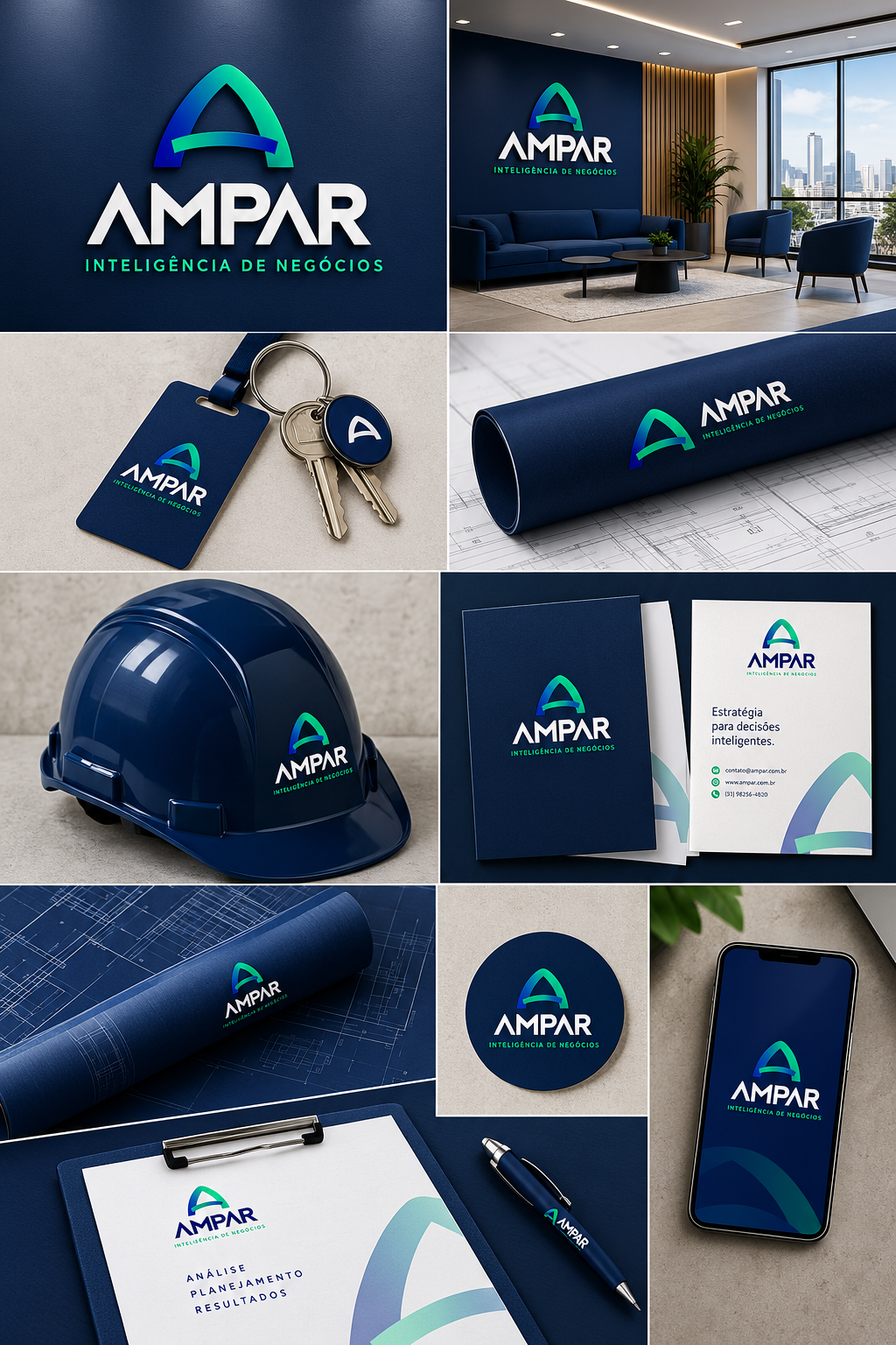 Identidade visual da Ampar aplicada em materiais corporativos